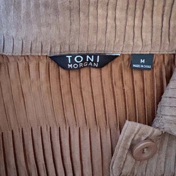 Toni Morgan Medium Chocolate Brown Jacket Button Down Pleated Collared Patterned - Picture 3 of 16